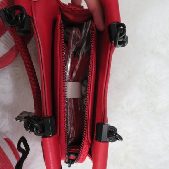 Badgley Mischka Red Handbag Crossbody Purse Sleek Finish Braided Handles - Picture 5 of 5